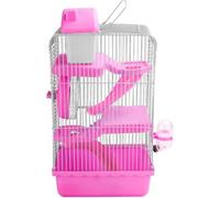 M.J COMFY-LIFE 3-Tier Small Hamster Cage 23x17x45cm, Multi-Level Metal & Plastic Habitat with Tube Tunnels, Wheel, House & Food Bowl, Complete Mouse Cage for Dwarf Hamsters or Mice (Pink)