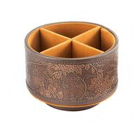 M.J COMFY-LIFE 360° Rotating PU Leather Desk Organizer with 4 Compartments - Multi-Functional Storage Caddy for Remote Controls, Office Supplies, Makeup Brushes & Home Decor (Leaves)