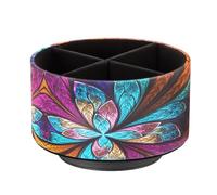 M.J COMFY-LIFE 360° Rotating PU Leather Desk Organizer with 4 Compartments - Multi-Functional Storage Caddy for Remote Controls, Office Supplies, Makeup Brushes & Home Decor (Butterfly)