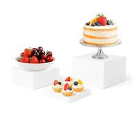 M.J COMFY-LIFE 3PCS Buffet Risers Acrylic Food Risers Cube Storage Boxes 6'' x 7'' x 8'' Cupcake Dessert Display Stands with Bottoms for Weddings Parties White Catering Jewelry Collectibles