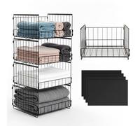 M.J COMFY-LIFE 4 Pack Sliding Drawer Wardrobe Organizer, Stackable Closet Storage Bins with Dividers, Foldable Clothe Organizer Cubes for Cabinet, Kitchen & Cupboard, Space Saving Storage Boxes