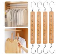 M.J COMFY-LIFE 4 Pack Space Saving Hangers with 360° Swivel Hook 6-Tier clothes Organiser (Hangers Not Included) (Natural)