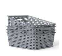 M.J COMFY-LIFE 4Pcs Plastic Rattan Storage Baskets, Small Weave Basket Box Set for Kitchen, Bathroom, Bedroom, and Office Organization (4pcs M)