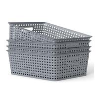 M.J COMFY-LIFE 4Pcs Plastic Rattan Storage Baskets, Small Weave Basket Box Set for Kitchen, Bathroom, Bedroom, and Office Organization (4pcs L)