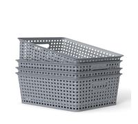M.J COMFY-LIFE 4Pcs Plastic Rattan Storage Baskets, Small Weave Basket Box Set for Kitchen, Bathroom, Bedroom, and Office Organization (4pcs S)