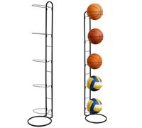 M.J COMFY-LIFE 5-Tier Ball Storage Rack, Heavy-Duty Metal Sports Ball Organizer Stand for Basketball, Football, Volleyball, Soccer - Space-Saving Removable Design for Garage, Bedroom, Gym