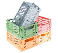 M.J COMFY-LIFE 5Pcs Collapsible Storage Crates, Foldable Plastic Storage Baskets with Handles & Labels, Stackable Organizer Box for Desktop, Kitchen, Bathroom, Office, Cabinet & Shelf Organizer