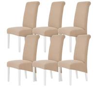 M.J COMFY-LIFE 6pack Stretch Dining Chair Covers, Universal Fit Removable Chair Slipcovers, High Elastic Washable Chair Protector for Dining Room, Kitchen, Hotel and Restaurant (Khaki)