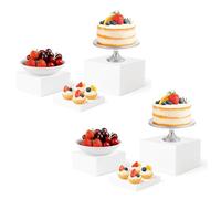 M.J COMFY-LIFE 6PCS Buffet Risers Acrylic Food Risers Set of 2 Cube Storage Boxes 6'' x 7'' x 8'' Cupcake Dessert Display Stands with Bottoms for Weddings Parties White Catering Jewelry Collectibles