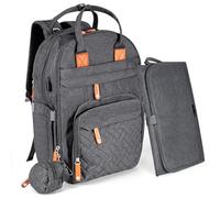 M.J COMFY-LIFE Baby Changing Bag Backpack, Large Multifunction Nappy Bag with Portable Changing Mat, Pacifier Holder, Insulated Pockets, and Stroller Straps for Mom & Dad (Dark Gray)