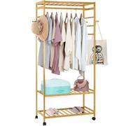M.J COMFY-LIFE Bamboo Clothes Rail with Shelves - 168cm Freestanding Garment Rack | 4 Hanging Rods + 3 Storage Shelves | Mobile Open Wardrobe for Bedroom, Living Room & Hallway (41x78x168cm)
