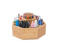 M.J COMFY-LIFE Bamboo Desktop Pen Holder Rotating Desktop Storage Box 360° Rotating Art Supplies Storage Box Can Hold More Than 300 Pencils Pens Markers Paintbrushes etc. (Bamboo)