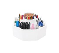 M.J COMFY-LIFE Bamboo Desktop Pen Holder Rotating Desktop Storage Box 360° Rotating Art Supplies Storage Box Can Hold More Than 300 Pencils Pens Markers Paintbrushes etc. (White)
