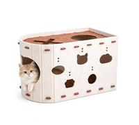 M.J COMFY-LIFE Cat House Scratch Condo Felt Cat Cave with Tunnel & Scratching Board Wear Resistant Pet Furniture Noise Reduction Felt Cat Shelter Portable Indoor Hideaway for Multiple Cats Beige