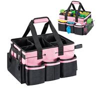 M.J COMFY-LIFE Cleaning Caddy Organizer with Handle, Large Multi-Compartment Cleaning Tote Bag with Removable Dividers, Adjustable Shoulder Strap & Waist Belt for Cleaning Supplies (PINK)