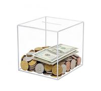 M.J COMFY-LIFE Clear Acrylic Bank Break to Open Smash Money Saving Box Transparent Square Money Box with Large Slot Unbreakable Savings Jar for Coins and Cash (15 x 15 x 15cm)
