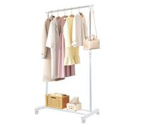 M.J COMFY-LIFE Clothes Rail with Wheels Extendable Clothes Rack Small Portable Clothing Rail for Bedroom Hanging Rail Adjustable Dress Coat Rack Tidy with Storage Stand (White, Single rail)