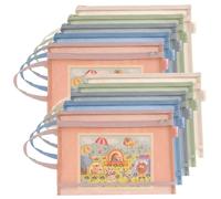 M.J COMFY-LIFE Coloured Mesh Zipper Storage Bag, 10PCS Double-Layer See-Through Nylon Pouch for Lego Building Blocks Storage & Organisation, Breathable Toy Storage Bag with Handle (A4-2 Layers)