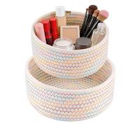 M.J COMFY-LIFE Cotton Rope Storage Baskets 2 Pack, Woven Toy Storage Organizer Bins, Large & Small Storage Baskets Set for Cosmetics , Books, Toys, stationery, Living Room, Closet Organization
