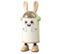 M.J COMFY-LIFE Cute Rabbit Creative Trash Can with Lid, Odor-Sealed Small Garbage Bin for Kitchen, Bathroom, Living Room, Bedroom & Office, Compact Space-Saving Design (Brown)