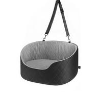 M.J COMFY-LIFE Dog Car Seat, Soft Plush Car Dog Seat for under 55Lbs Medium Dogs and Cats, Washable Pet Travel Bed with Safety Leash & Memory Foam Filling Durable Car Booster Seat Sofa Black&Gray, M