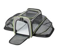 M.J COMFY-LIFE Expandable Cat Carrier Airline Approved, Soft-Sided Pet Carrier with Extendable Space & Fleece Bed, Foldable Carrier Bag for Cats, Small Dogs with Adjustable Shoulder Strap (Green)