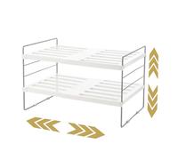 M.J COMFY-LIFE Expandable Cupboard Organiser, 2-Tier Adjustable Kitchen Shelf Rack for Plates, Spices, Bottles - Sturdy Countertop & Cabinet Storage Organizer, No Tools Assembly, Space Saving