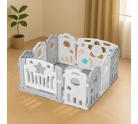 M.J COMFY-LIFE Foldable Plastic Baby Playpen with Foam Mat & Activity Toys - 10 Panel Indoor Outdoor Play Pen for Babies & Toddlers, Grey & White Modular Safety Fence (Middle (1.18 * 1.18m))