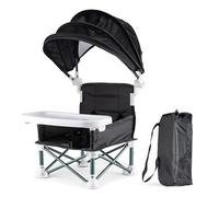 M.J COMFY-LIFE Foldable Portable Baby High Chair with Removable Tray & Canopy - Toddler Feeding Seat for Travel, Indoor & Outdoor Dining, Camping, Beach, Lawn Lightweight, Easy to Clean (Black)