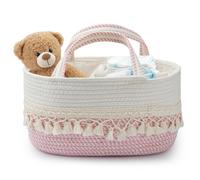 M.J COMFY-LIFE French Country Woven Storage Basket - Portable Fabric Hamper with Open Lid & Sturdy Sides, Baby Bottle, Diaper Organizer, Kitchen, Bathroom Basket