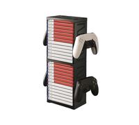M.J COMFY-LIFE Game Storage Tower Universal Game Storage Rack Vertical Stand Holds 24 Discs for PS5 Xbox Series X/S Switch with Controller Hook Double Layer Storage Black