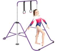 M.J COMFY-LIFE Gymnastics Bar With Rings for Kids, Horizontal Bars Training Kip Bar with Adjustable Height Levels 90-130cm, Gym Equipment with Non-Slip Base for Home Fitness, Swing (Purple)