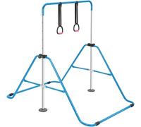 M.J COMFY-LIFE Gymnastics Bar With Rings for Kids, Horizontal Bars Training Kip Bar with Adjustable Height Levels 90-130cm, Gym Equipment with Non-Slip Base for Home Fitness, Swing (Blue)