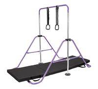 M.J COMFY-LIFE Gymnastics Bar with Three-fold mat and Rings, Horizontal Bar, Kids Gymnastics Equipment-5 adjustable heights-Quick storage (Purple Bar + Balck Mat)