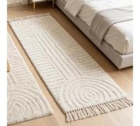 M.J COMFY-LIFE Handwoven Bohemian Carpet Neutral Beige Rug with Fringe 57x135cm Washable for Hallway Bathroom Kitchen Living Room Bedroom Dining Room