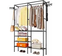 M.J COMFY-LIFE Heavy Duty Clothes Rail with 6-Tier Shelf & 4 Hooks - Industrial Garment Rack, Freestanding Wardrobe Organizer Wardrobe Clothes Rails For Bedroom Office Shop (Black)