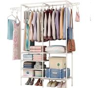M.J COMFY-LIFE Heavy Duty Clothes Rail with 6-Tier Shelf & 4 Hooks - Industrial Garment Rack, Freestanding Wardrobe Organizer Wardrobe Clothes Rails For Bedroom Office Shop (White)