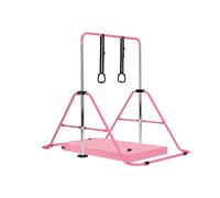 M.J COMFY-LIFE Kids Gymnastics Bar with Mat - Adjustable Easy Assembly Training Kip Bar Horizontal Bar for Home, Gymnastics Equipment for Kid 5-12 years (Pink)
