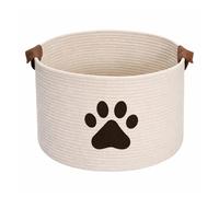 M.J COMFY-LIFE Large Cotton Rope Storage Basket for Toys and Laundry - 15.7"x15.7"x10.6" Organizer for Stuffed Animals, Collapsible Clothes Hamper for Bedroom, Living Room Shelf Basket (Beige)