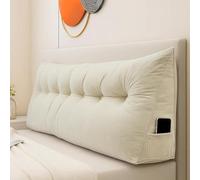 M.J COMFY-LIFE Large Lumbar Pillow Triangular Reading Pillow - Ergonomic Backrest Support Cushion for Bed & Sofa, Headboard Wedge with Removable Cover & Side Pocket for Reading (Beige, 2M)