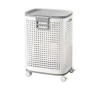 M.J COMFY-LIFE Laundry Basket with 360° Wheels and Lid Large Rolling Clothes Hamper with Built-in Storage Basket Ventilated Design for Laundry Room Bathroom Bedroom (Without Sidebar)