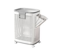 M.J COMFY-LIFE Laundry Basket with 360° Wheels and Lid Large Rolling Clothes Hamper with Built-in Storage Basket Ventilated Design for Laundry Room Bathroom Bedroom (With Sidebar)
