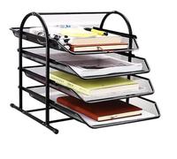 M.J COMFY-LIFE Mesh Letter Tray Stackable Office Desk Tidy File Holder Document Storage Organizer Black Wire Mesh Document Tray for Documents Letter Magazines and A4 paper (4 Tier)