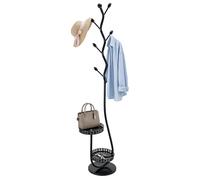 M.J COMFY-LIFE Modern Metal Floor Coat Rack, Freestanding Hall Tree Stand with 8 Hooks and Double Layer Storage Baskets,Space-Saving Entryway Organizer for Bedroom, Living Room, Hallway,30*30*170CM