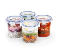 M.J COMFY-LIFE Overnight Oats Containers with Lids (4 Pack) - 16 oz BPA-Free Plastic Jars, Airtight Locking Seal Portable Cereal & Milk Storage, Microwave & Dishwasher Safe Oatmeal To-Go Jars