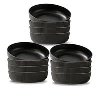 M.J COMFY-LIFE Pasta Bowls Large Unbreakable Plastic Serving Bowls Lightweight, Dishwasher Safe Deep Cereal Bowls for Pasta, Salad, Rice - Ideal for Everyday Use & Family Dining (Black, 12-Pack)