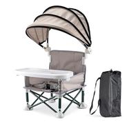 M.J COMFY-LIFE Portable Baby High Chair with Canopy & Removable Tray, Foldable Booster Seat for Toddlers Dining, 3-in-1 Travel High Chair for Home & Outdoor, Easy Clean & Compact Storage (Grey)