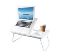 M.J COMFY-LIFE Portable Bamboo Laptop Stand with Adjustable Height & Viewing Angle - Laptop Table with Drawer for Bed, Sofa, or Floor Use (Model C - white)