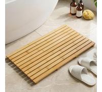 M.J COMFY-LIFE Premium Bamboo Wooden Bath Mat for Bathroom, Large 60x35cm Anti-Slip Board Shower Mat for Indoor & Outdoor Use, Spa, Pool, Sauna - Quick Dry Bathroom Floor Mat with Rubber Feet