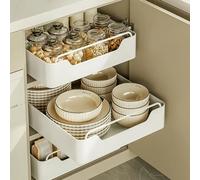 M.J COMFY-LIFE Pull Out Cabinet Organizer Slide Out Drawer Shelf No-Drill Installation Space-Saving Kitchen Spice Rack Adhesive Pantry Shelves for Bathroom, Closet White (ABS, 25 * 43cm)